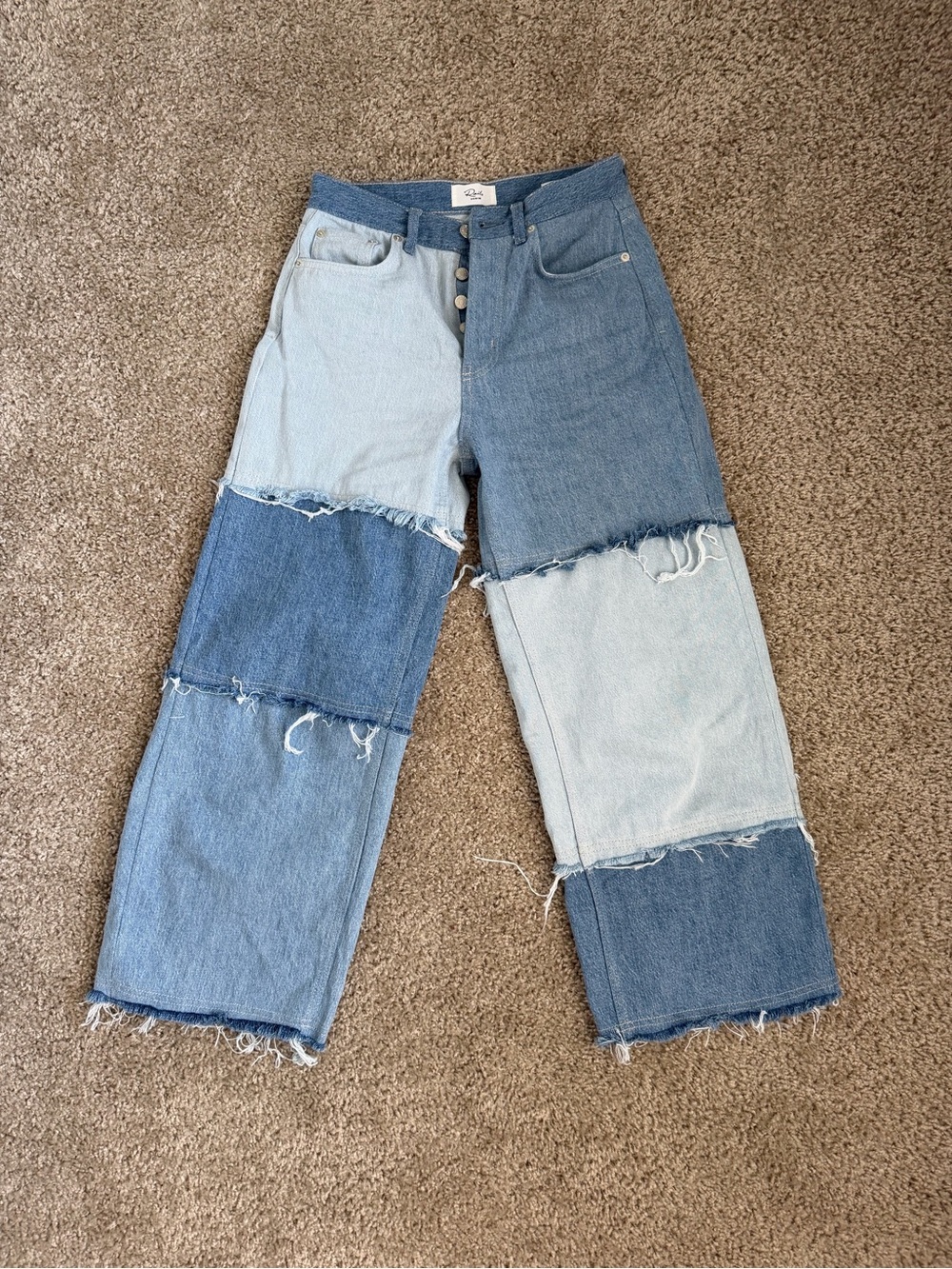 Rails Denim Getty Crop High Rise Wide Leg Jeans Patchwork Reworked Sz 27